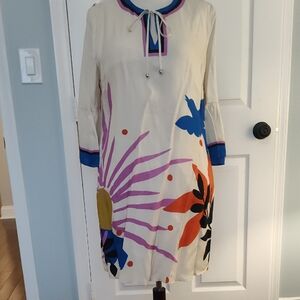 Jade Cream Long Sleeve Dress with Bold Accents